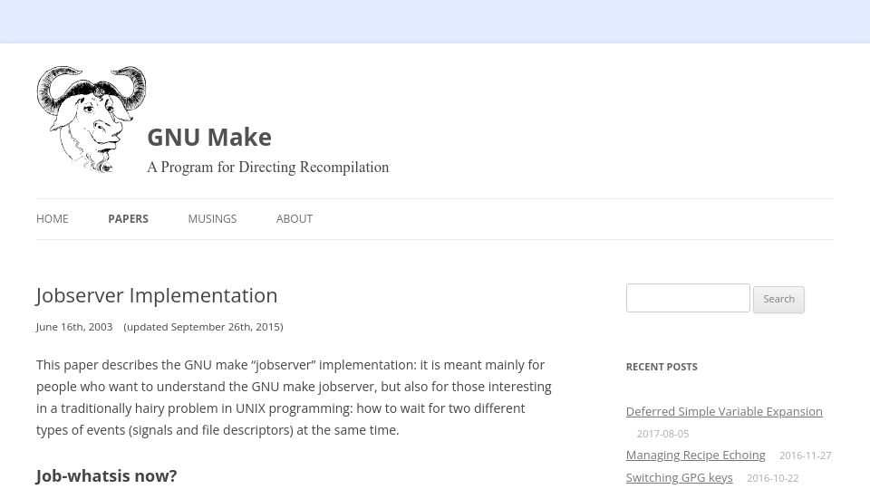 Screenshot of make.mad-scientist.net: The GNU make jobserver Implementation (2015)