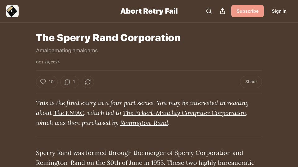 Screenshot of abortretry.fail: The Sperry Rand Corporation