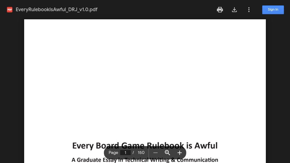 Screenshot of drive.google.com: Every board game rulebook is awful [pdf]