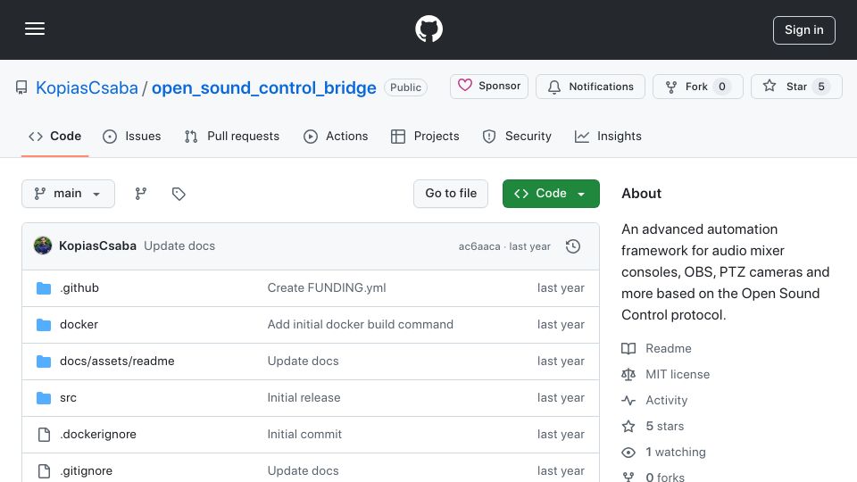 Screenshot of github.com: Show HN: Automate your studio – mute a mixer channel to turn your PTZ camera