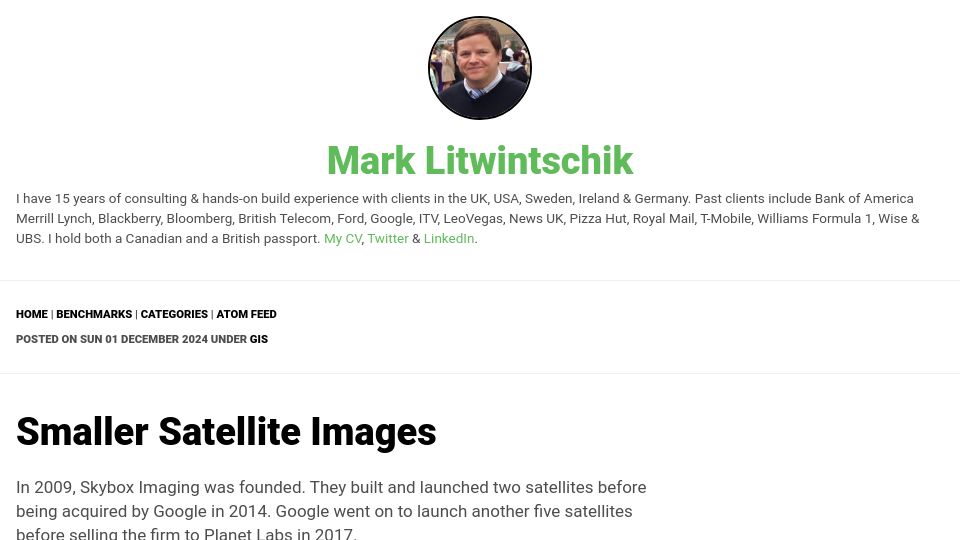 Screenshot of tech.marksblogg.com: Smaller Satellite Images