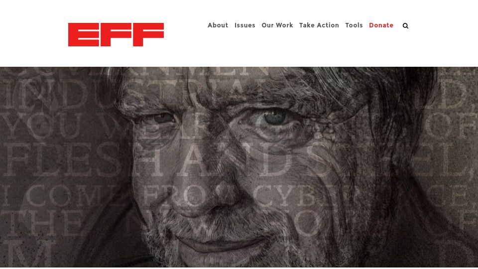 Screenshot of eff.org: A Declaration of the Independence of Cyberspace