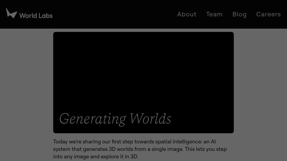 Screenshot of worldlabs.ai: World Labs: Generate 3D worlds from a single image