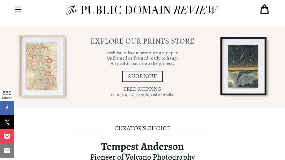 Screenshot of publicdomainreview.org: Tempest Anderson: Pioneer of Volcano Photography (2015)