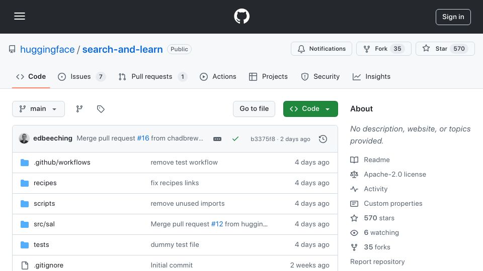 Screenshot of github.com: Open source inference time compute example from HuggingFace