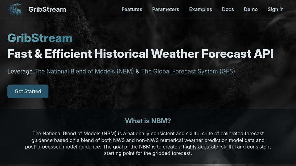 Screenshot of gribstream.com: Show HN: Gribstream.com – Historical Weather Forecast API