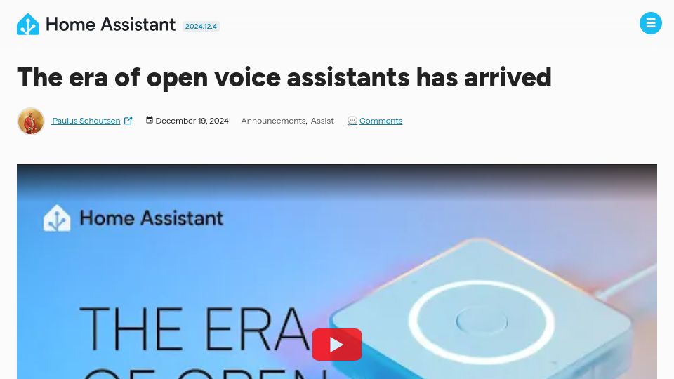 Screenshot of home-assistant.io: The era of open voice assistants
