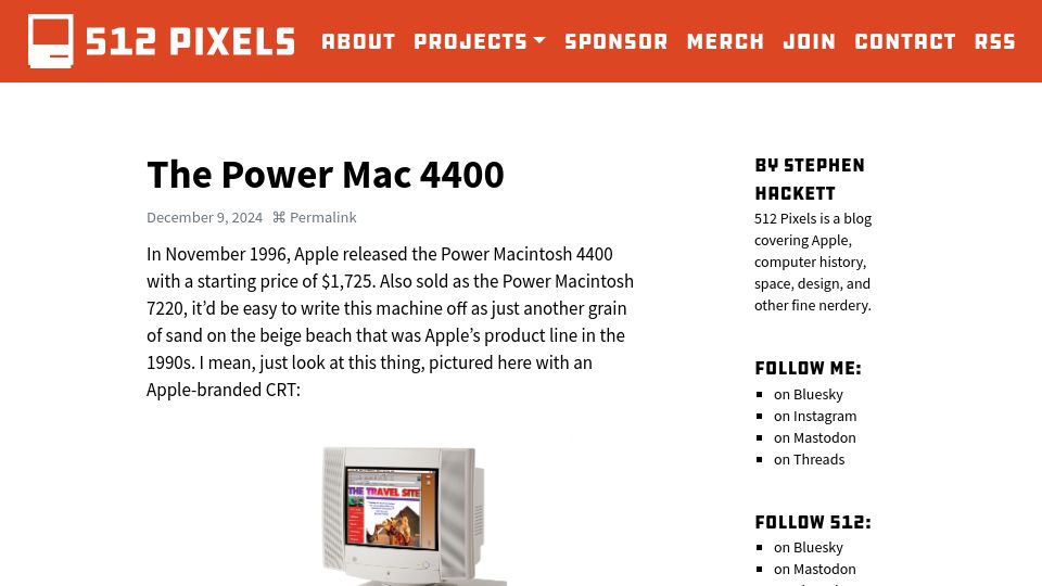 Screenshot of 512pixels.net: The Power Mac 4400