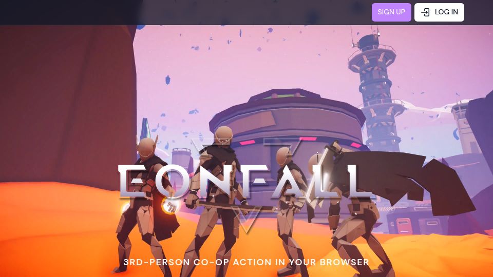 Screenshot of eonfall.com: Show HN: Eonfall – A new third-person co-op action game built for the web