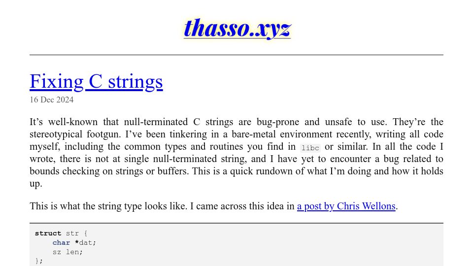 Screenshot of thasso.xyz: Fixing C Strings