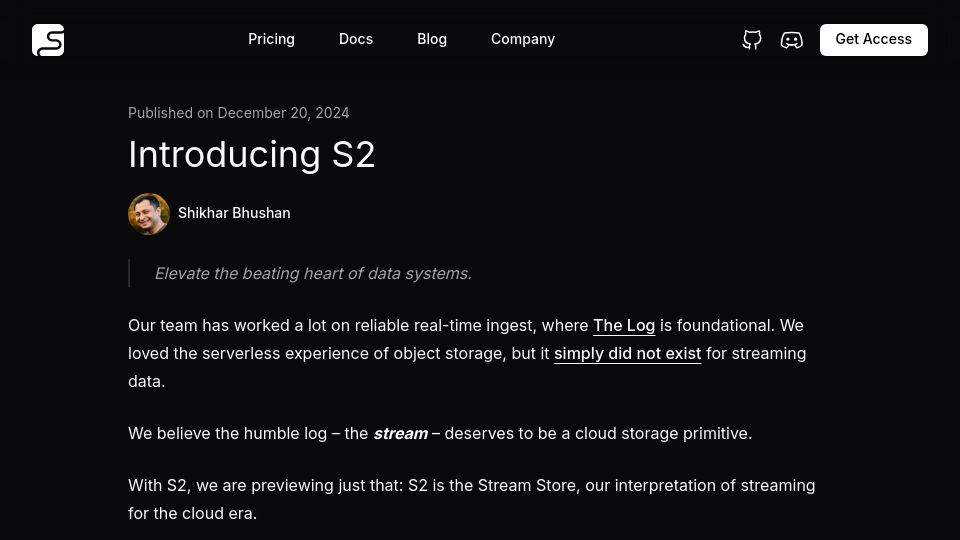 Screenshot of s2.dev: Introducing S2