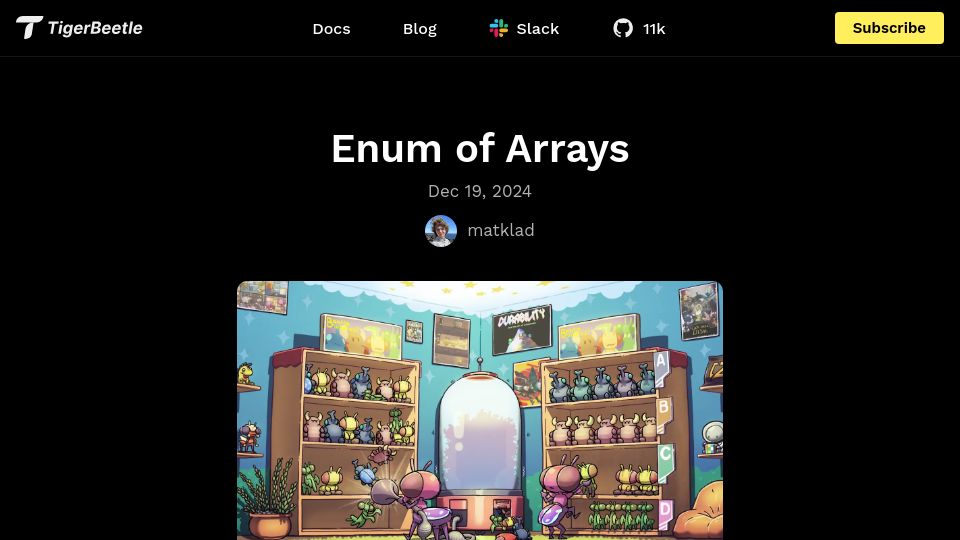 Screenshot of tigerbeetle.com: Enum of Arrays