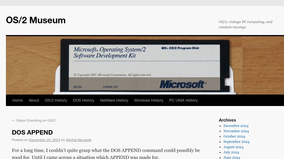 Screenshot of os2museum.com: DOS APPEND
