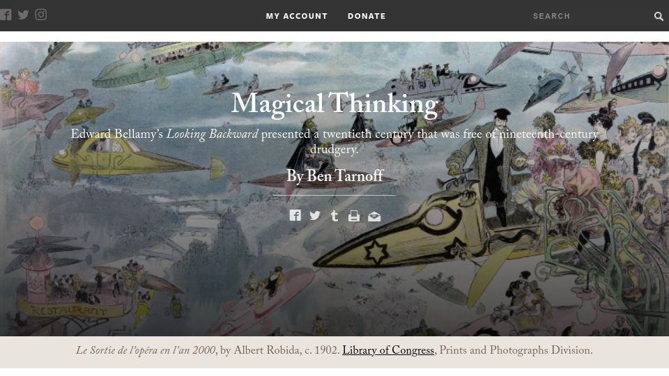 Screenshot of laphamsquarterly.org: Magical Thinking: Edward Bellamy's Looking Backward (2011)