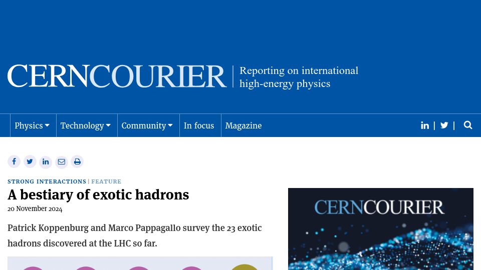 Screenshot of cerncourier.com: A bestiary of exotic hadrons