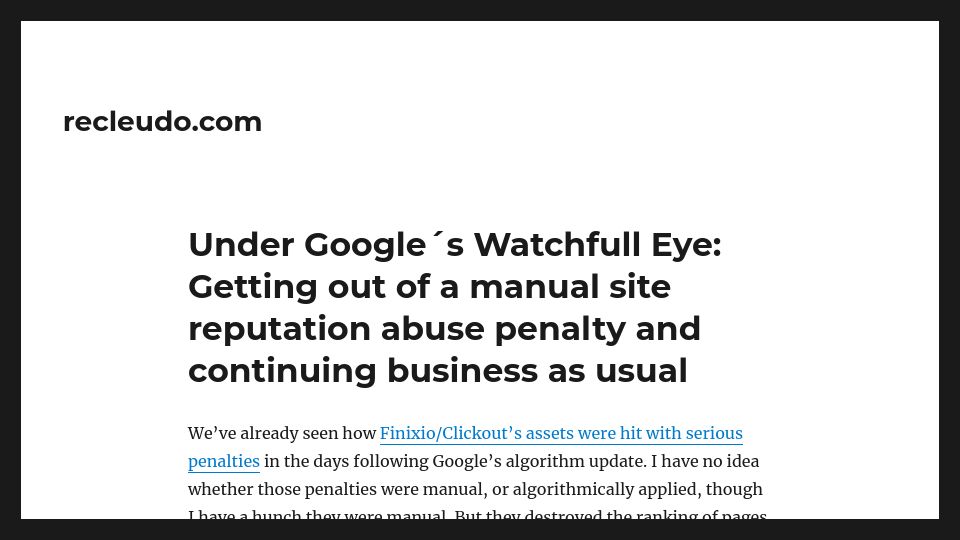 Screenshot of recleudo.com: Escaping Google's manual reputation penalty and resuming business as usual