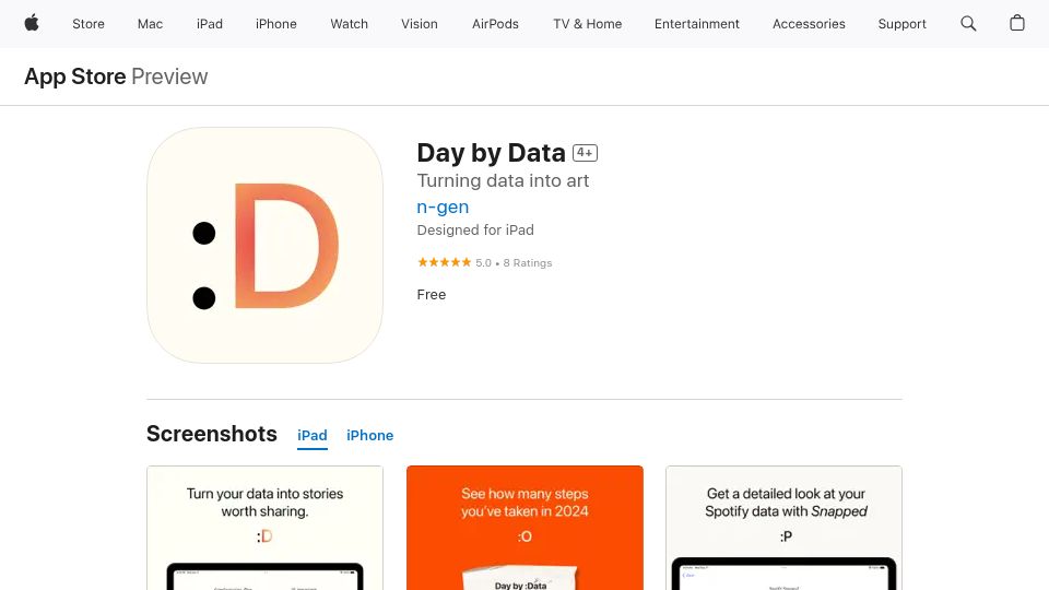 Screenshot of apps.apple.com: Show HN: Spotify and Apple Health data as art