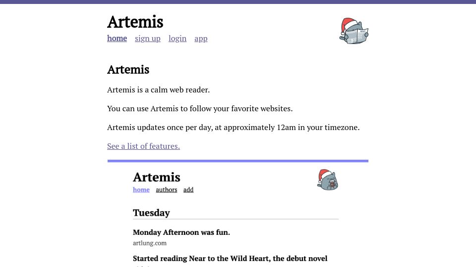 Screenshot of artemis.jamesg.blog: Show HN: Artemis, a Calm Web Reader