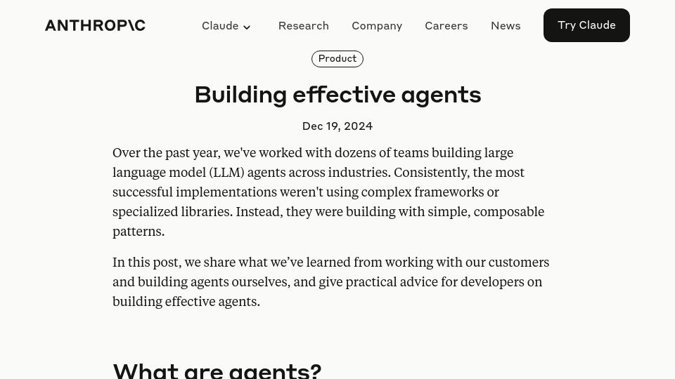 Screenshot of anthropic.com: Building Effective "Agents"
