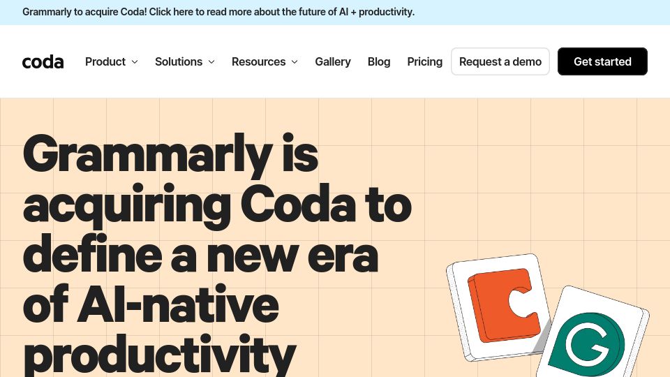 Screenshot of coda.io: Grammarly acquires Coda