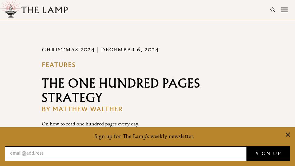 Screenshot of thelampmagazine.com: The One Hundred Pages Strategy