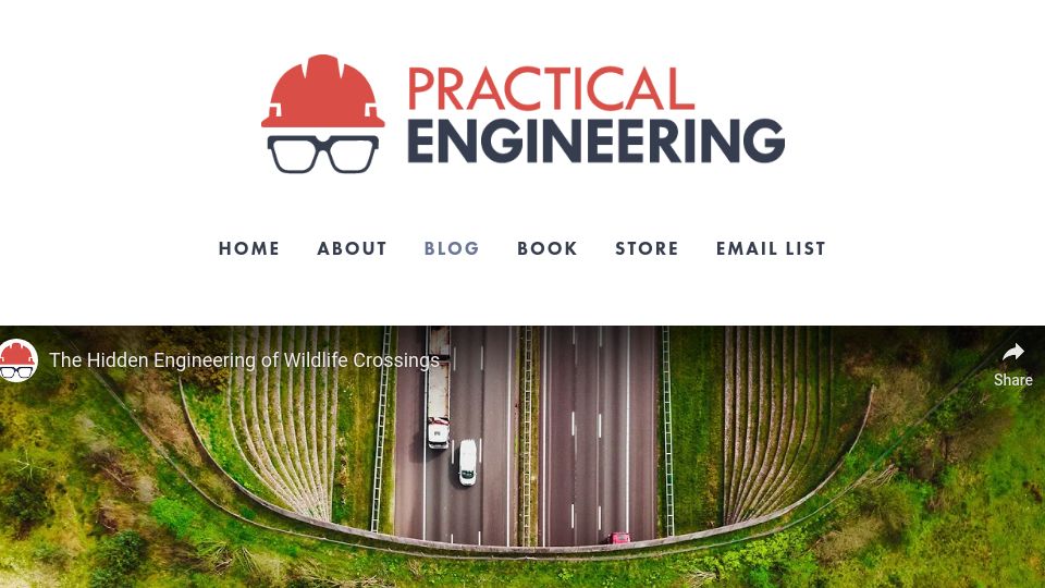 Screenshot of practical.engineering: The Engineering of Wildlife Crossings