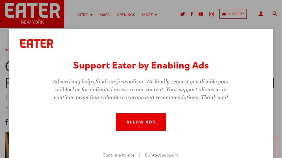 Screenshot of ny.eater.com: NY governor signs law making the restaurant reservation black market illegal