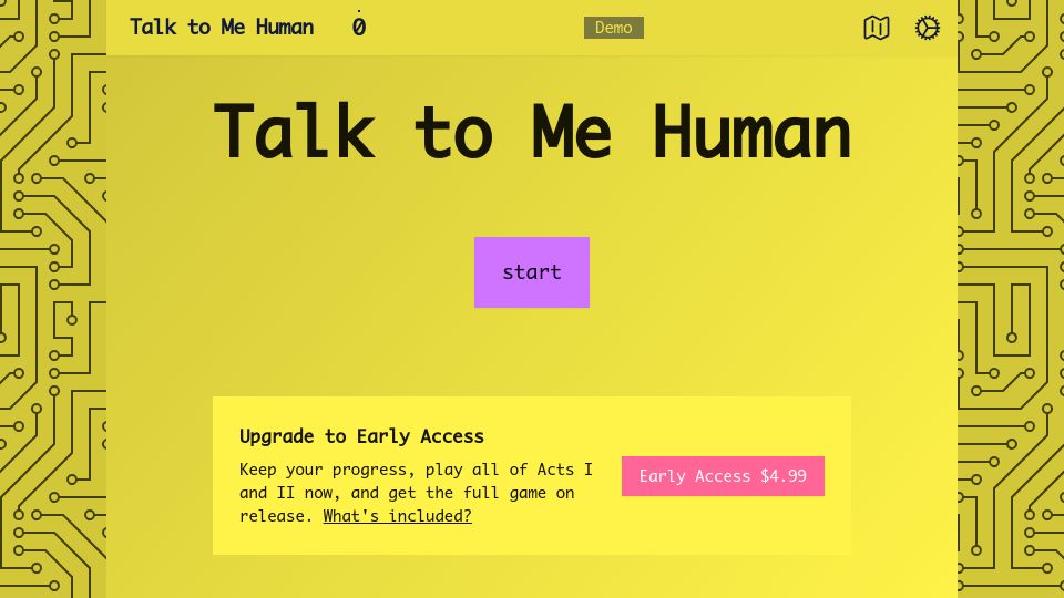Screenshot of talktomehuman.com: Show HN: Demo of my web game about social persuasion