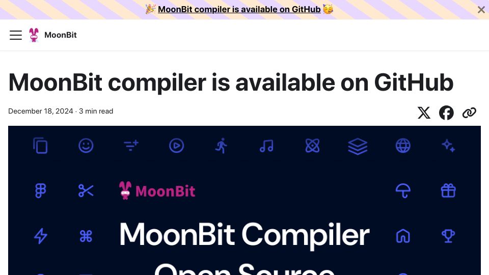 Screenshot of moonbitlang.com: MoonBit compiler is available on GitHub