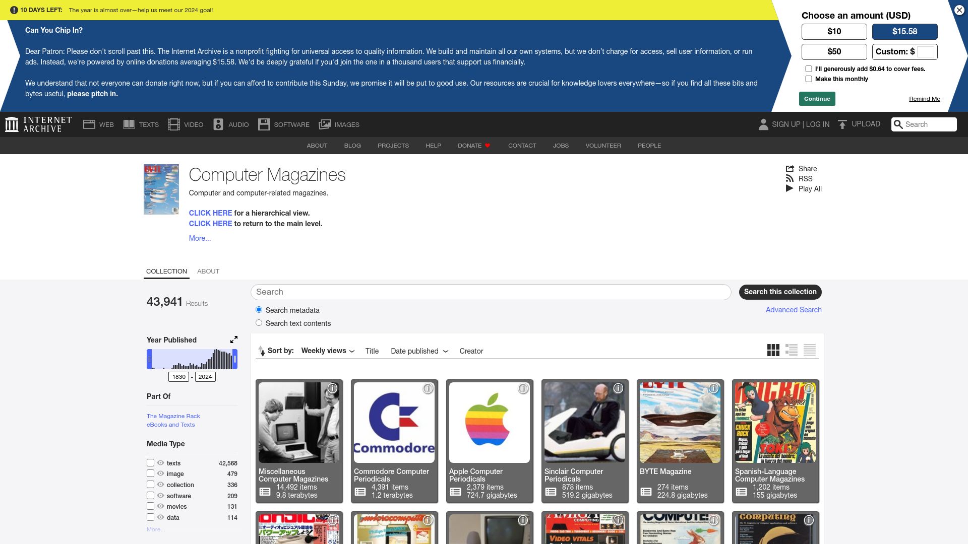 Screenshot of archive.org: Classic Computer Magazines