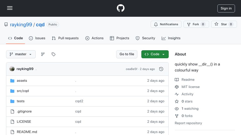 Screenshot of github.com: Cqd: Colour my __dir__ please