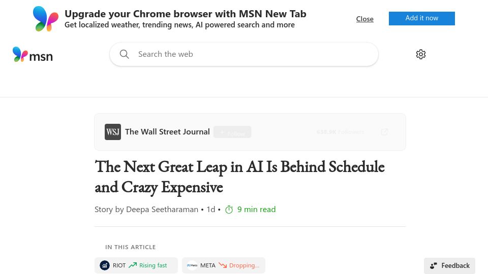 Screenshot of wsj.com: GPT-5 is behind schedule