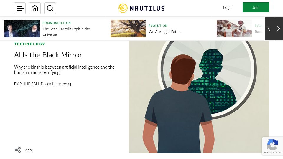 Screenshot of nautil.us: AI Is the Black Mirror