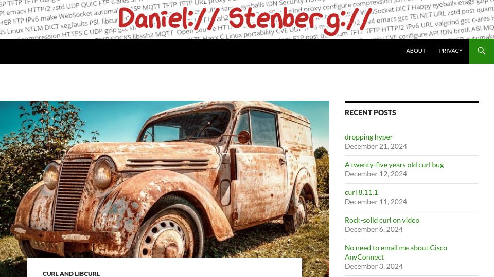 Screenshot of daniel.haxx.se: Curl removes experimental HTTP back end in Rust