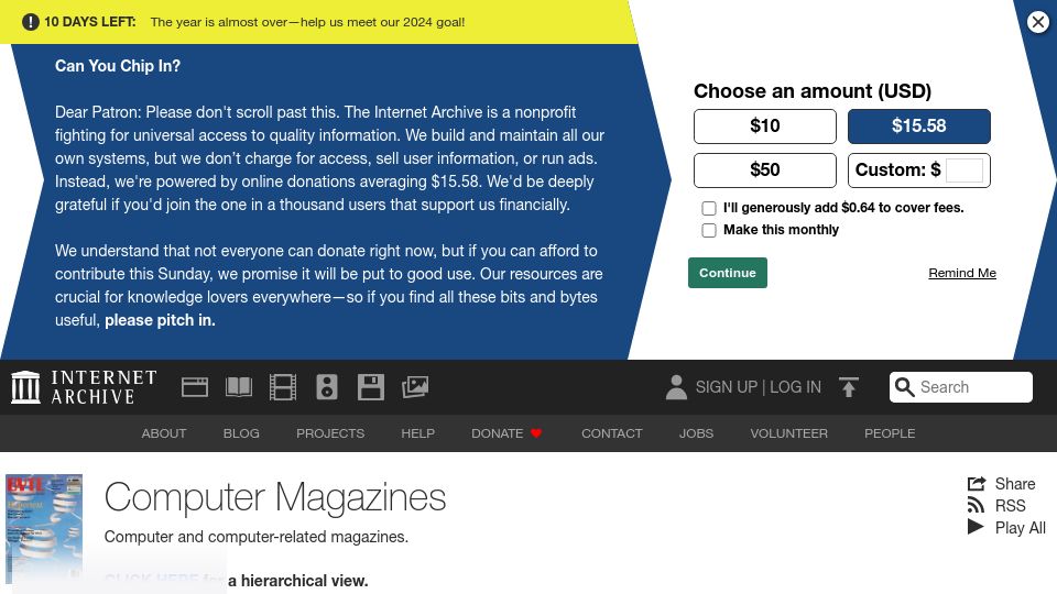 Screenshot of archive.org: Classic Computer Magazines