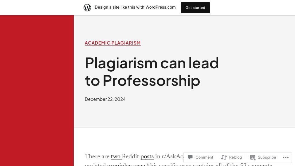 Screenshot of tinimini2.wordpress.com: The highest funded plagiarist has become a Professor