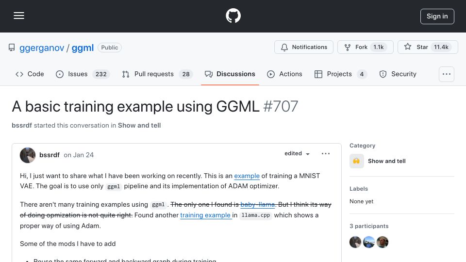 Screenshot of github.com: Train a Mnist VAE with C and CUDA
