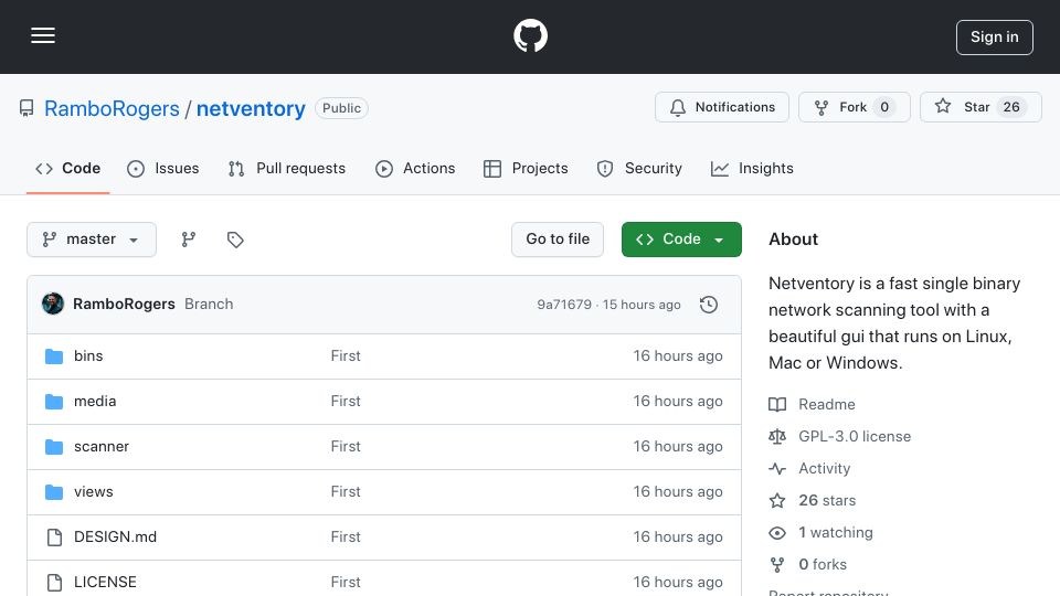 Screenshot of github.com: NetVentory – Modern single binary console NMAP replacement with GUI
