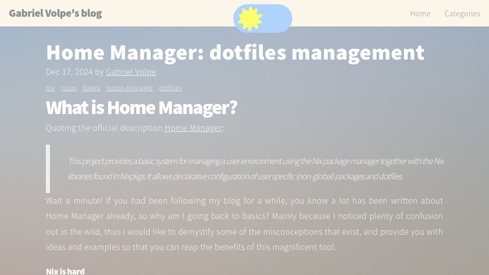 Screenshot of gvolpe.com: Home Manager: Dotfiles Management