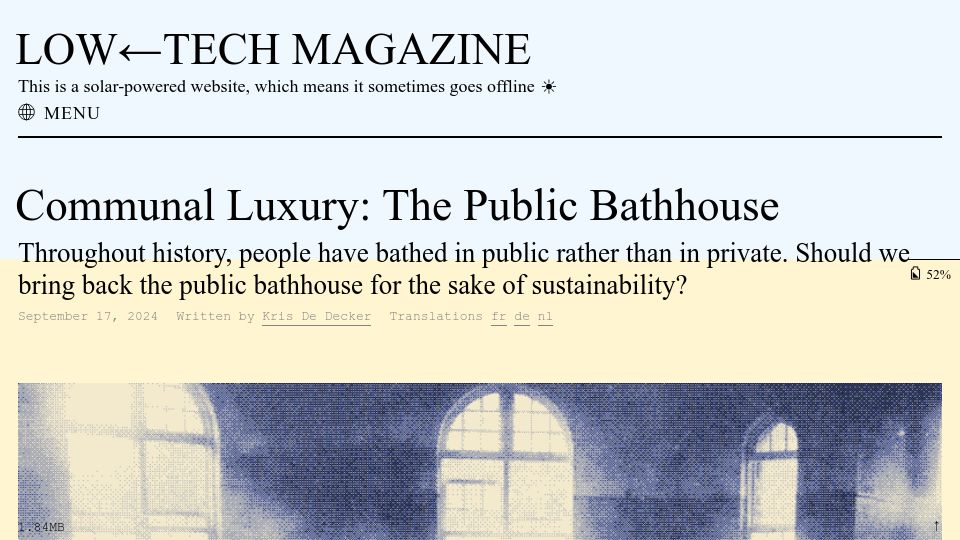 Screenshot of solar.lowtechmagazine.com: Communal Luxury: The Public Bathhouse