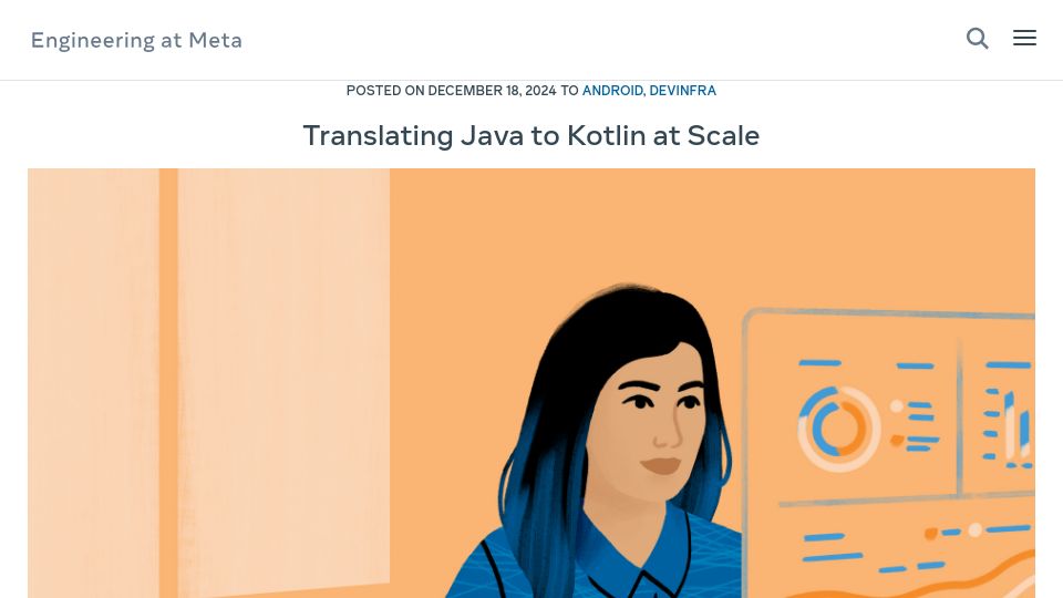 Screenshot of engineering.fb.com: Translating 10M lines of Java to Kotlin