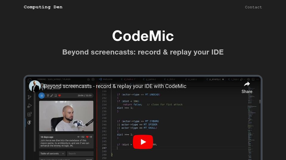 Screenshot of codemic.io: CodeMic: A new way to talk about code