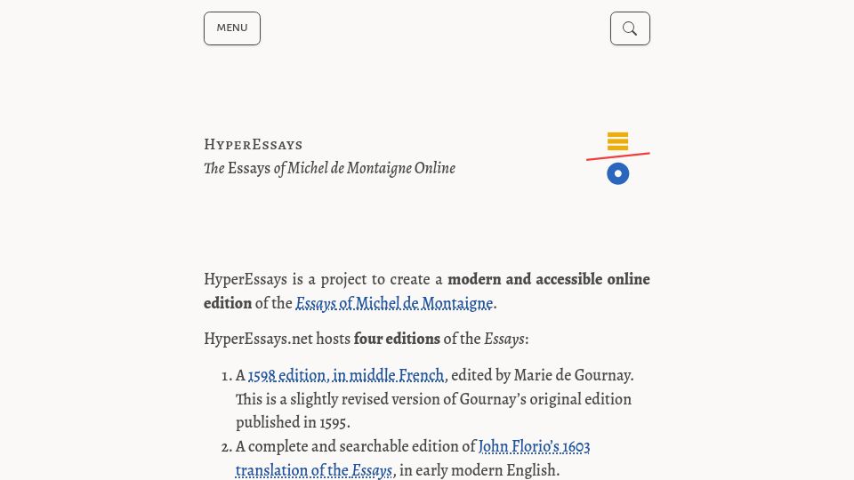 Screenshot of hyperessays.net: The essays of Michel de Montaigne online