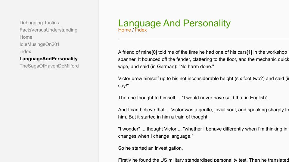Screenshot of solipsys.co.uk: Language and Personality
