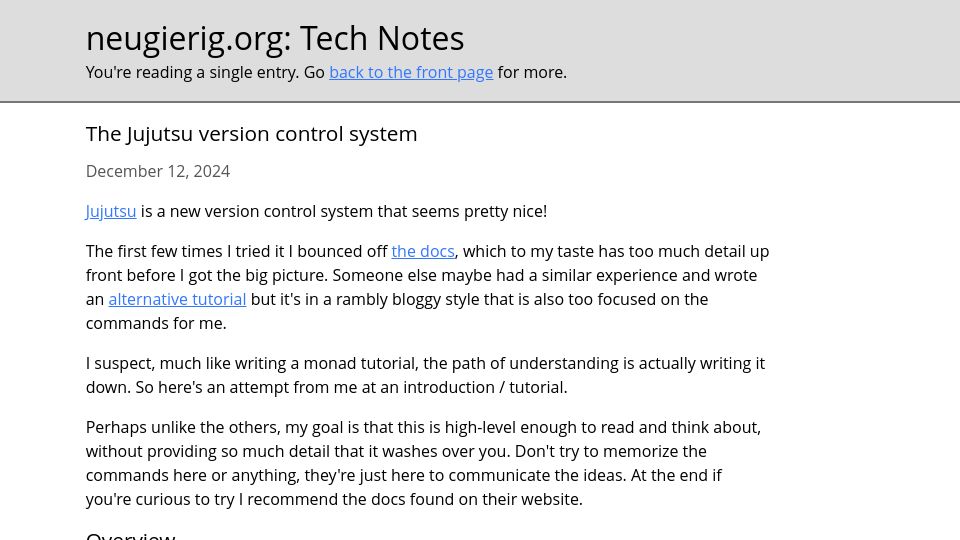 Screenshot of neugierig.org: The Jujutsu version control system