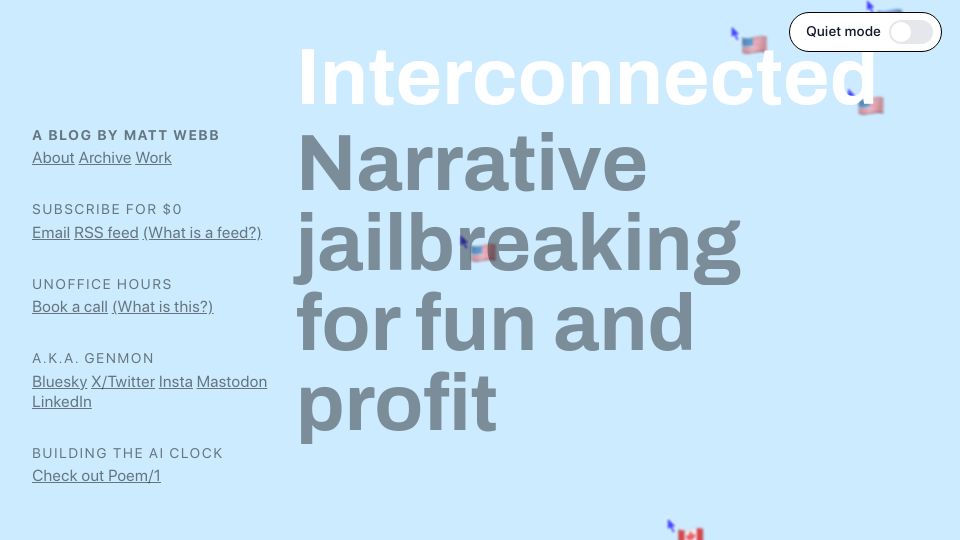 Screenshot of interconnected.org: Narrative Jailbreaking for Fun and Profit