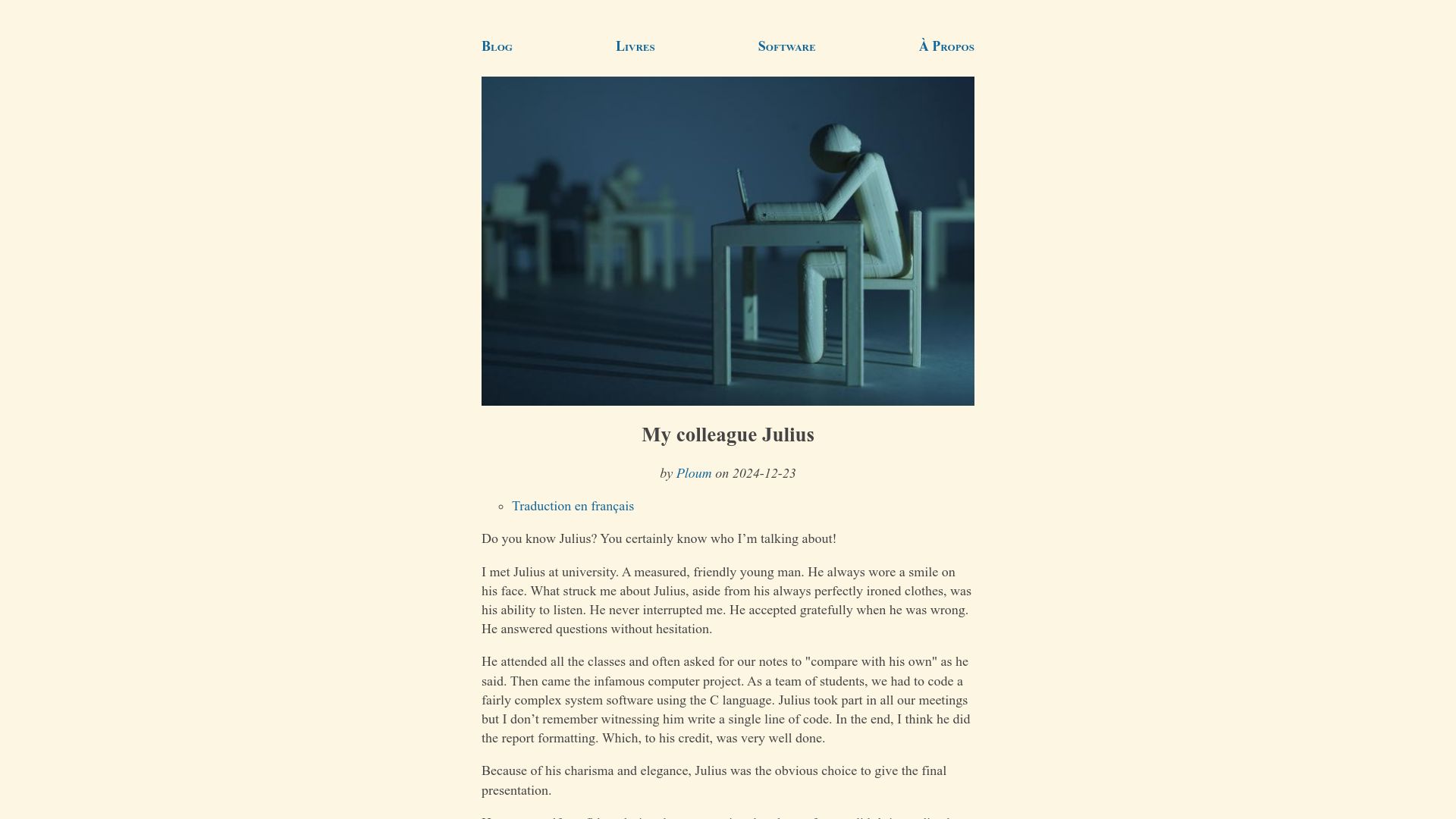 Screenshot of ploum.net: My Colleague Julius