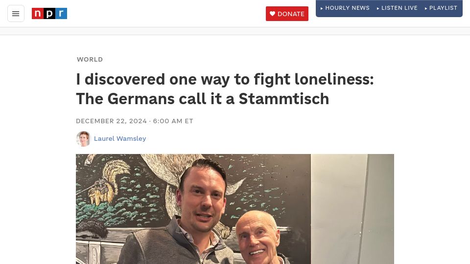 Screenshot of npr.org: One way to fight loneliness: Germans call it a Stammtisch