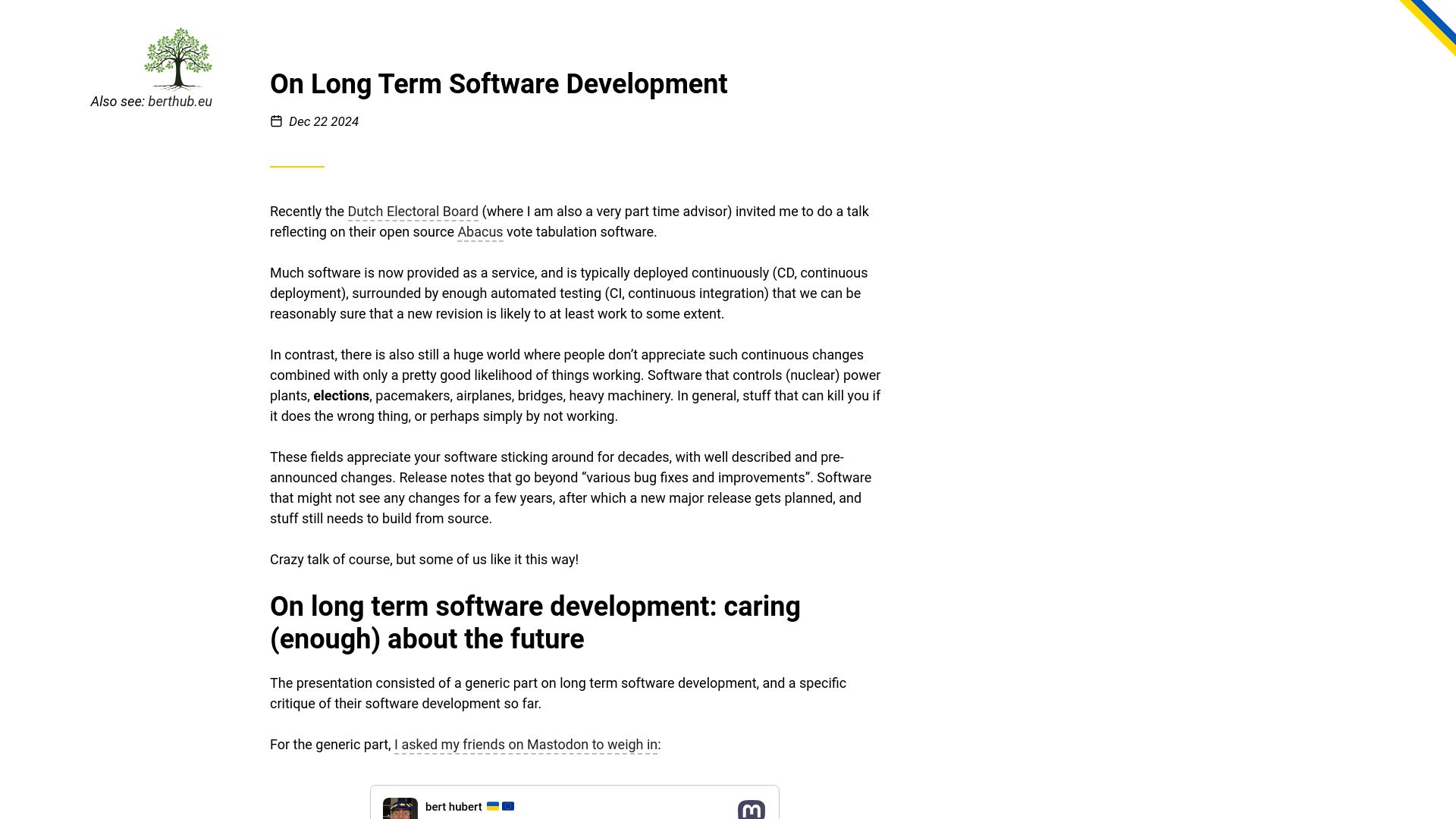 Screenshot of berthub.eu: Long Term Software Development
