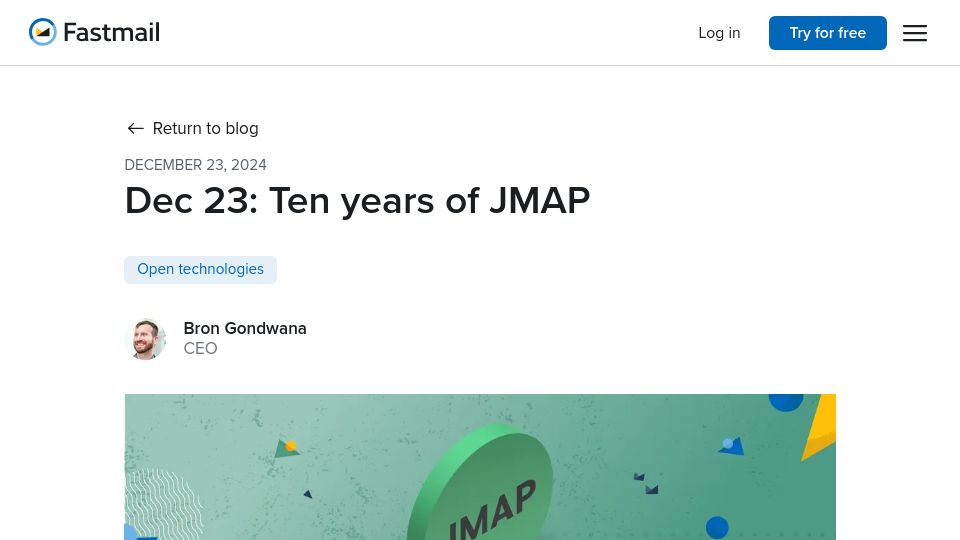 Screenshot of fastmail.com: Ten Years of JMAP
